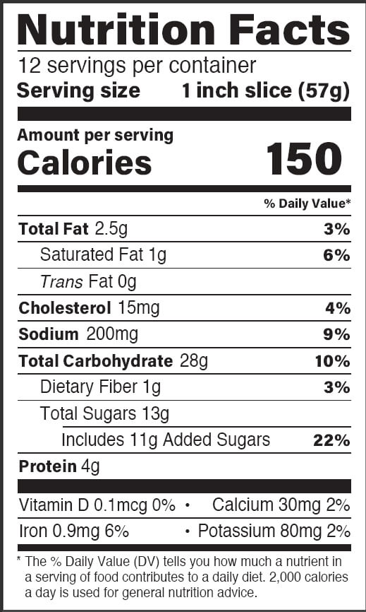 Apple Braided Bread Nutrition Facts Panel