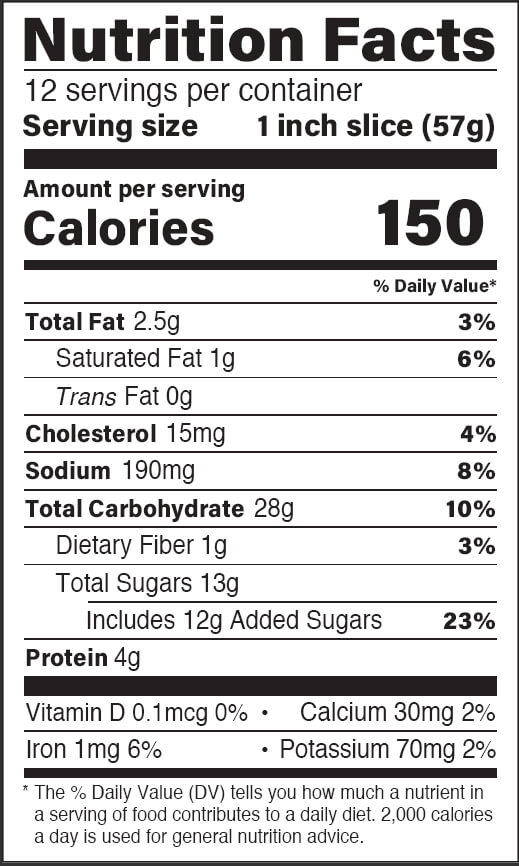 Blueberry Braided Bread Nutrition Facts Panel