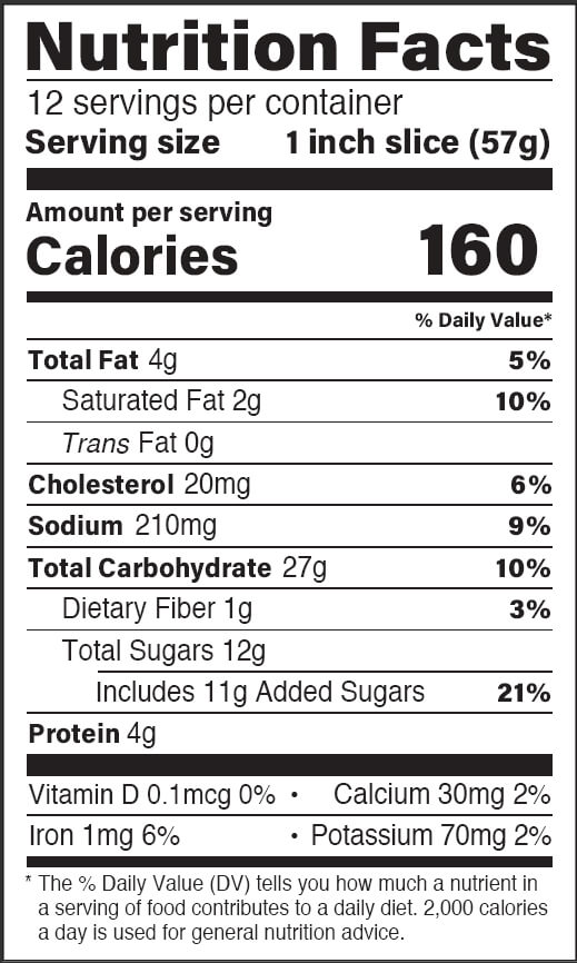Cream Cheese Braided Bread Nutrition Facts Panel