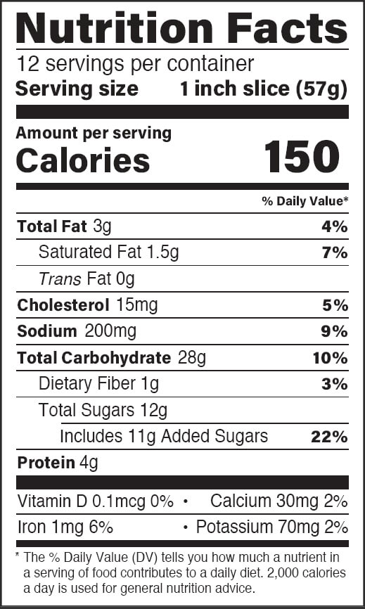Strawberry Cream Cheese Braided Bread Nutrition Facts Panel